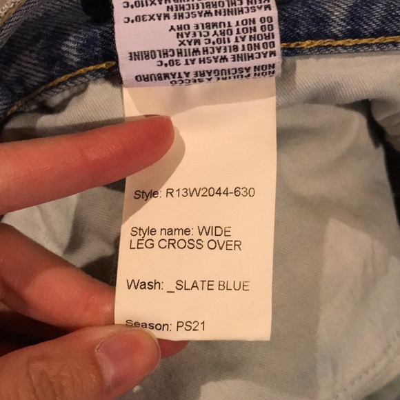 R13 Wide Leg Cross Over Denim Jeans - Picture 12 of 14